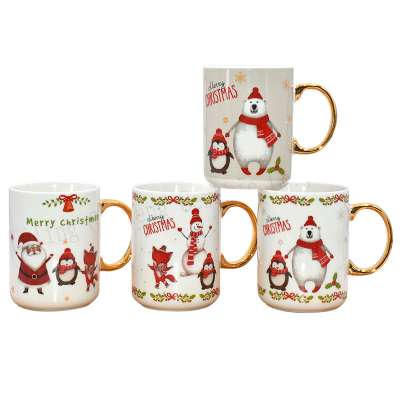 10OZ christmas mugs ceramic with golden handle