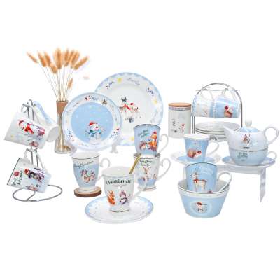 Dinnerware set set for merry christmas, cartoon christmas set teapot