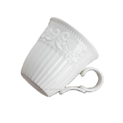 white color porcelain embossed mug