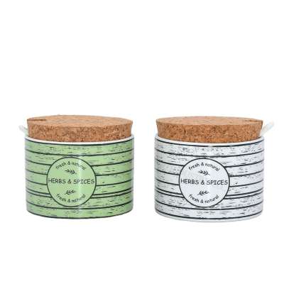 Small ceramic herbs and spices jars set spice jar with cork lid and spoon