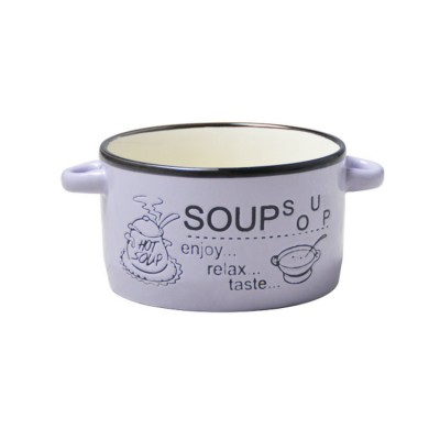 purple glaze double ear soup cup, wholesale cereal cup, silk screen mung bean porridge cup