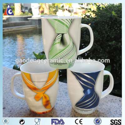 Fine porcelain white mug with tie printing