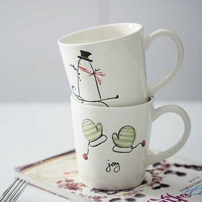 Ceramic tea cup coffee mug ceramic white porcelain mug with silk screen design