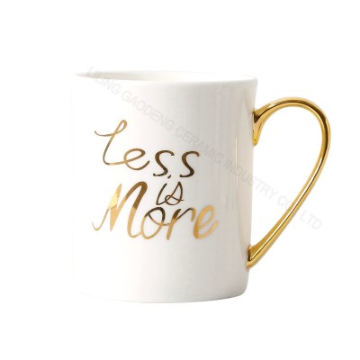 ceramic mug with gold handle and decal  coffee cup with gold handle