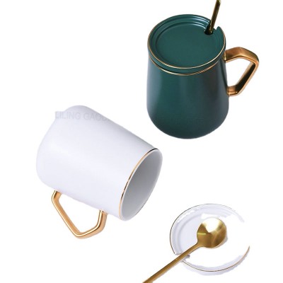 ceramic mug  with real gold handle and spoon  Nordic style ceramic mug